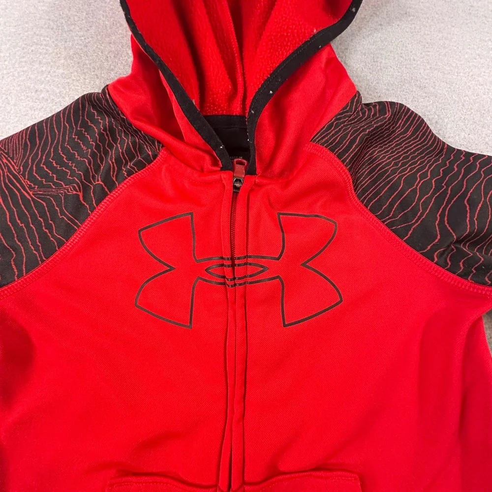 Under Armour Toddler Boys Red Patterned Sleeve Full Zip Fleece Hoodie 24M